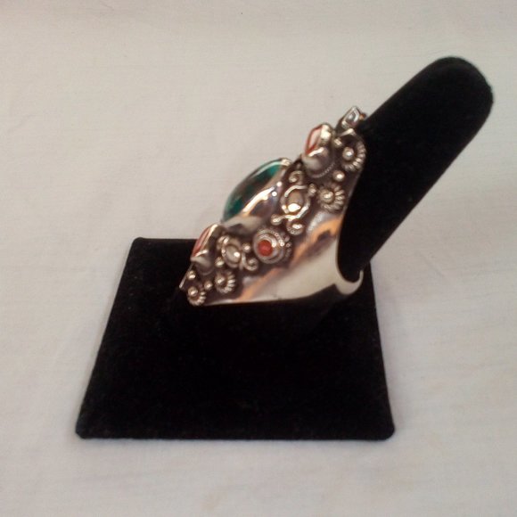 Sterling Silver Turquoise and Red Coral Ring: Size (10). Unisex. New - Picture 12 of 12